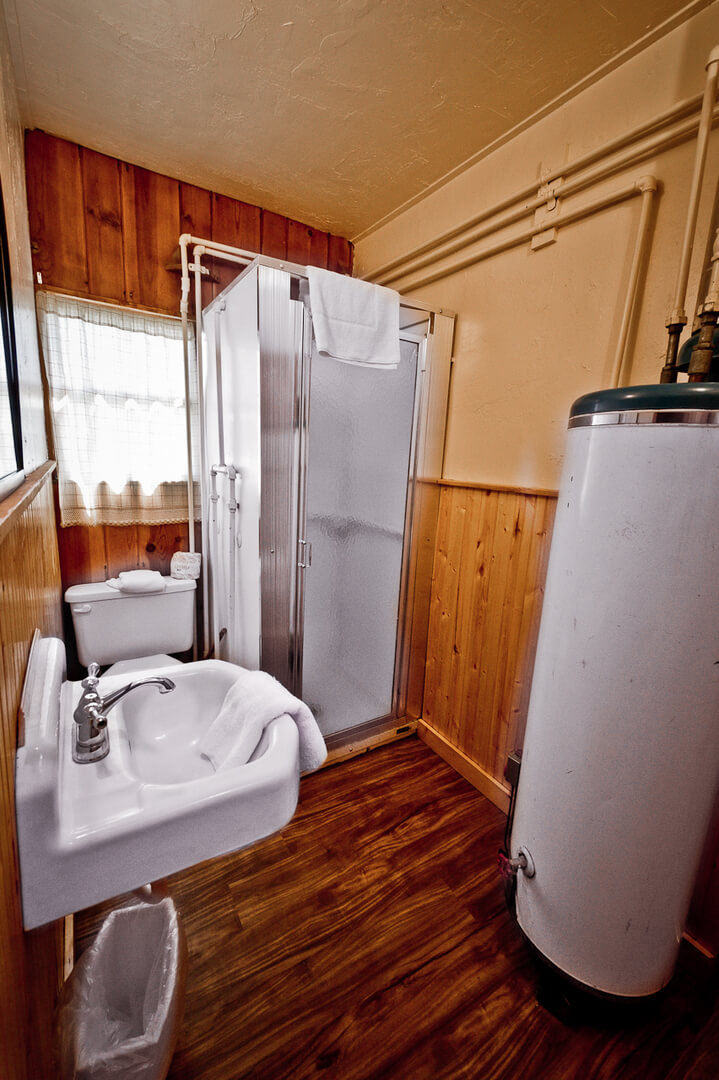 Wooden cabin bathroom