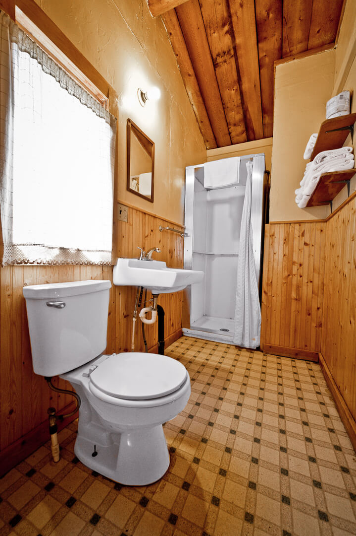 Wooden cabin bathroom