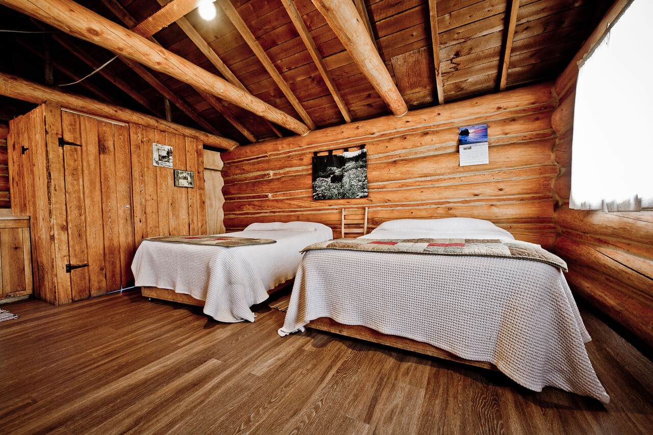 Wooden cabin with two beds