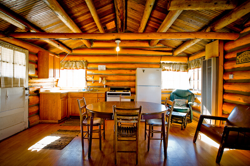 Wooden cabin dining area