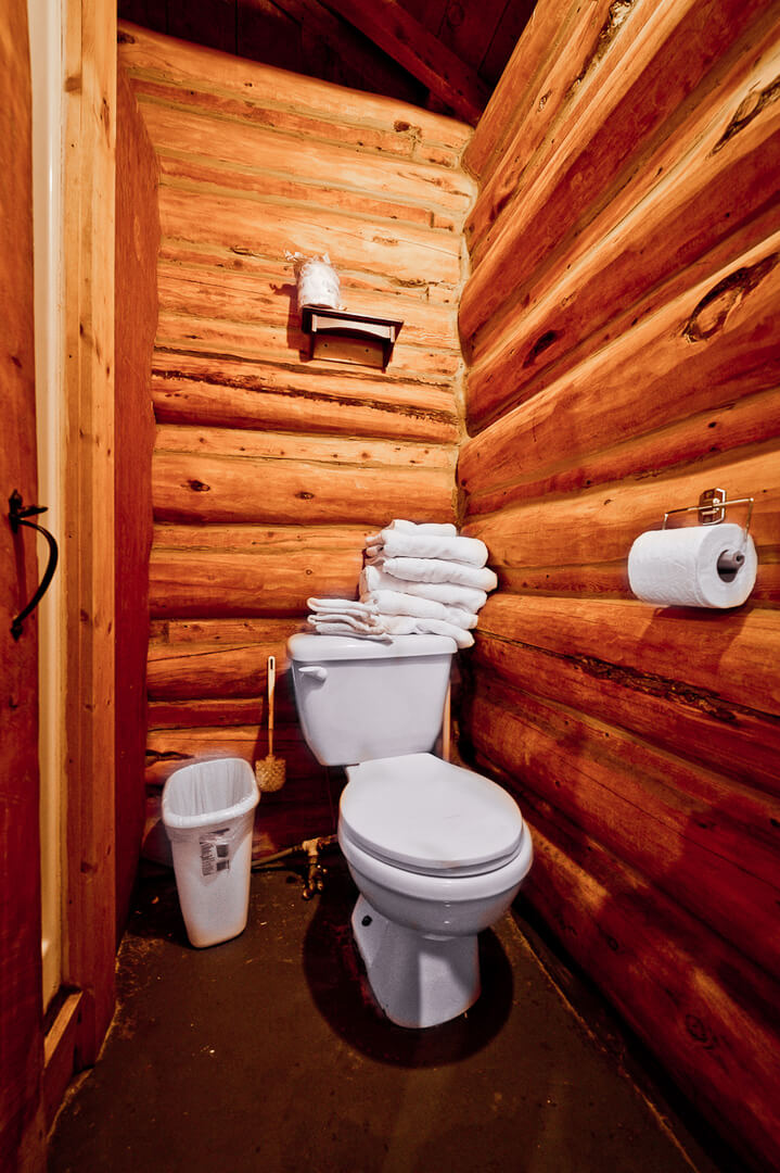 Wooden cabin with bathroom