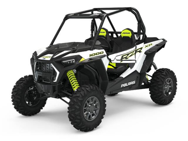 White, yellow, and black two-seater ATV