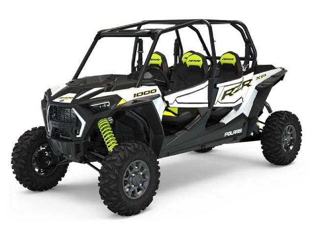 White, yellow, and black four-seater ATV